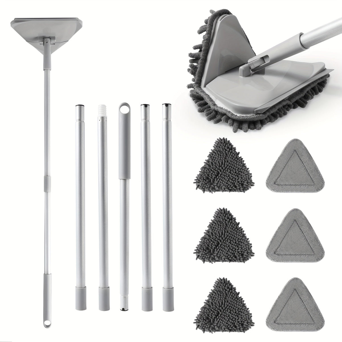 Long Handle Wall Mop 82 Inch Ceiling Floor Baseboard Cleaner Tool with Squeegee & 6 Replacement Microfiber Pads for Walls Windows