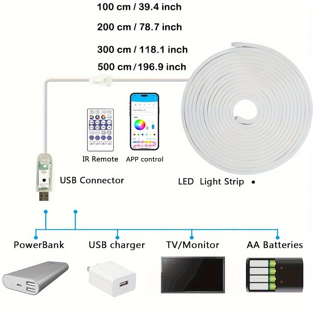 RGBIC Color Chasing LED Neon Rope Light with App & Remote Control, Music Sync, DIY Design, Multi-Color Including White