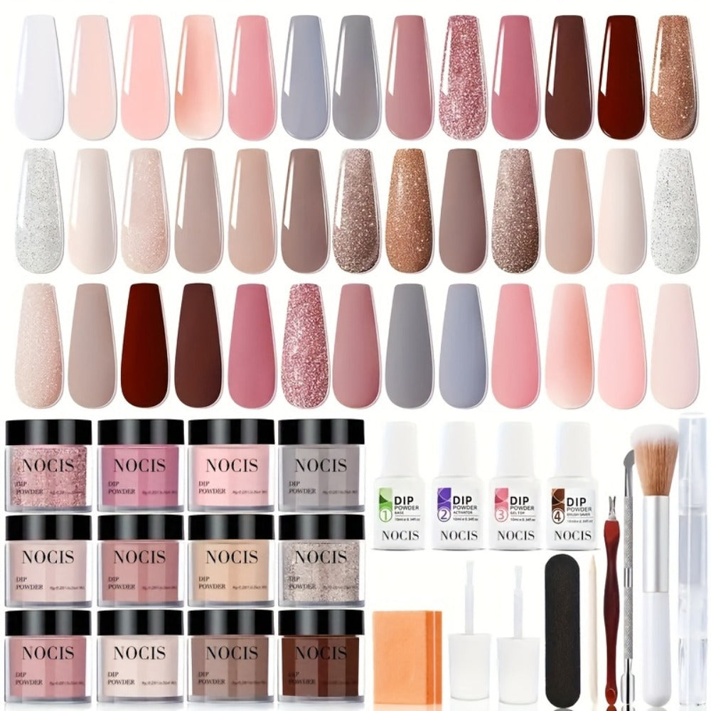 Sparkling Glitter Dip Powder Nail Set 33Pcs with Activator & Primer, 20 Colors No Lamp Needed for French