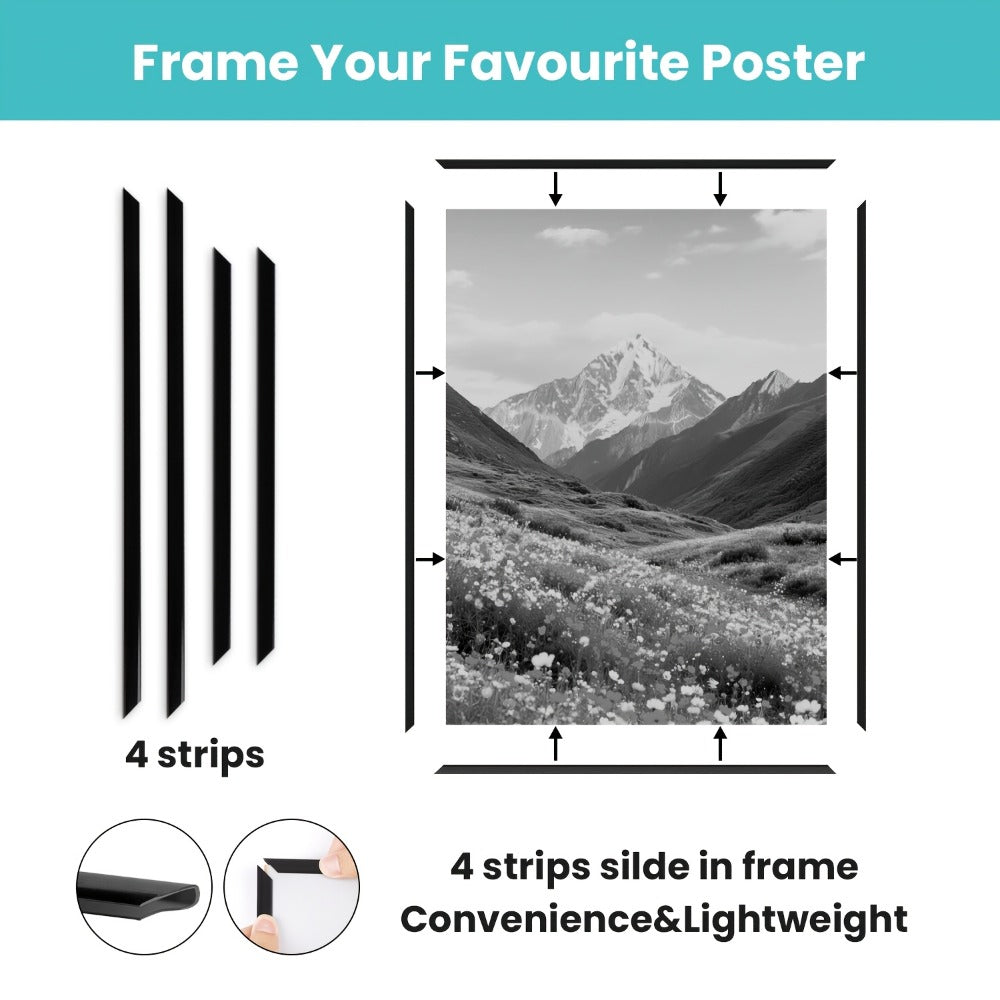 Three-Piece 16 x 24-Inch Poster Frame Set in Black, Golden or Natural Finish for Vertical or Horizontal Walls