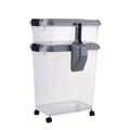 30QT and 10QT Stacking Pet Food Bin Set with Long Scoop, Front Latch and Removable Caster Wheels