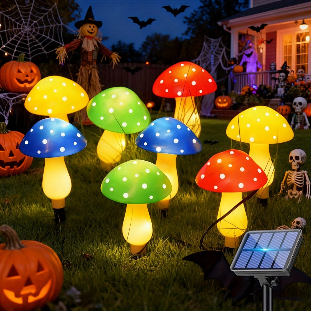 Solar Garden Lights 8-Pack Mushroom Stakes with 8 Modes in Multicolor or Red for Path Decor