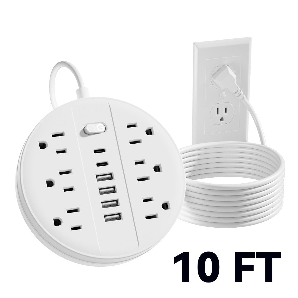 Power Strip 12-in-1 Wall-Mount Surge Protector with 6 AC Outlets, 4 USB-A, 2 USB-C and Three Cord Lengths
