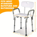 Shower Chair with Armrests & Backrest, Height Adjustable Aluminum Bath Seat, Rubber Feet, Cushioned Support for Elderly