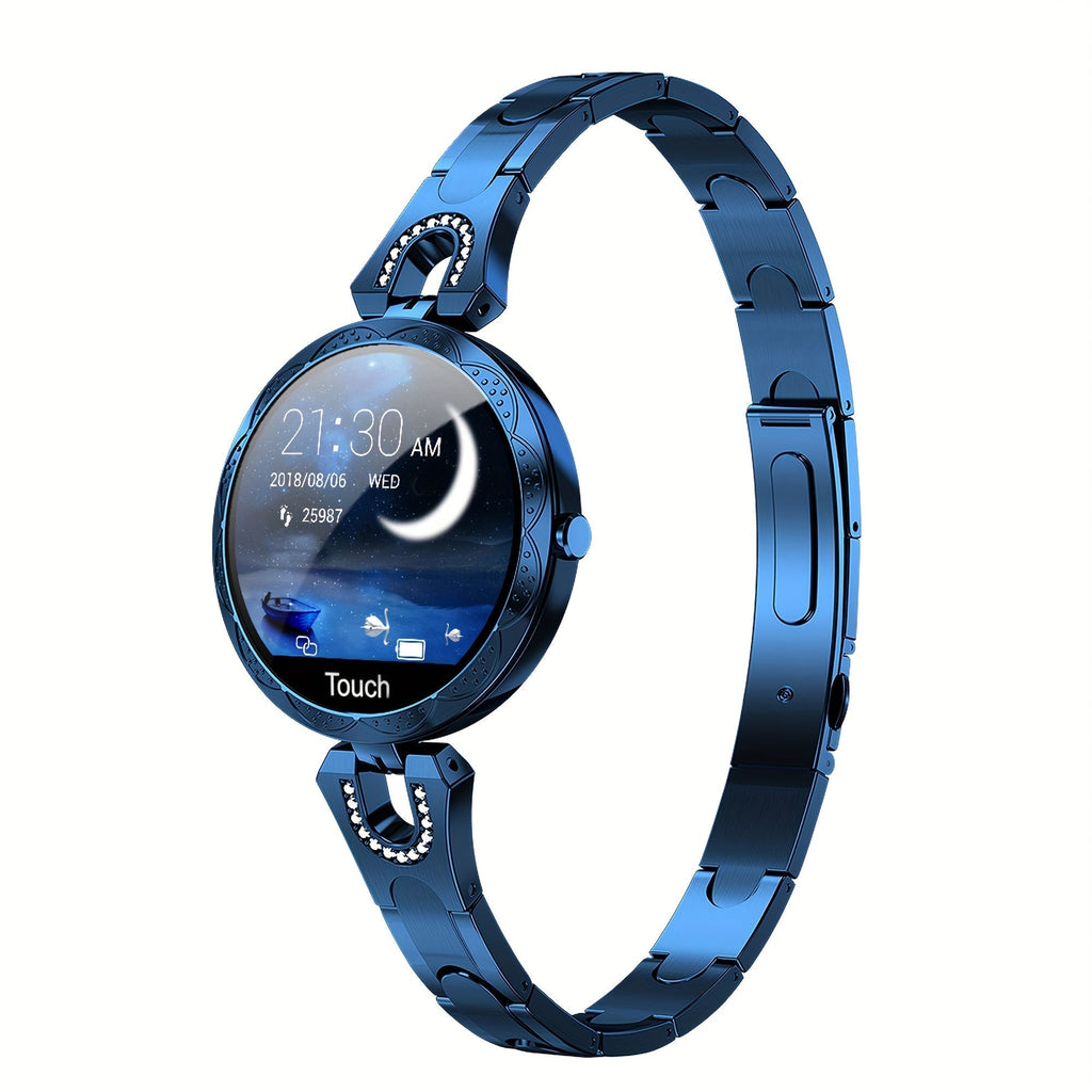 Smartwatch for Women with 1.09-Inch Round Touch Display, Rhinestone Bracelet and 100 Sport Modes