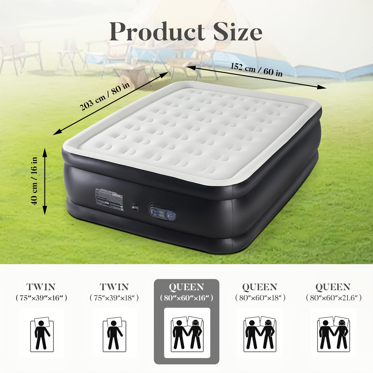 Camping Air Mattress with High-Capacity Pump – Anti-Deformation Honeycomb PVC Construction, Soft Flocking Top for Comfort