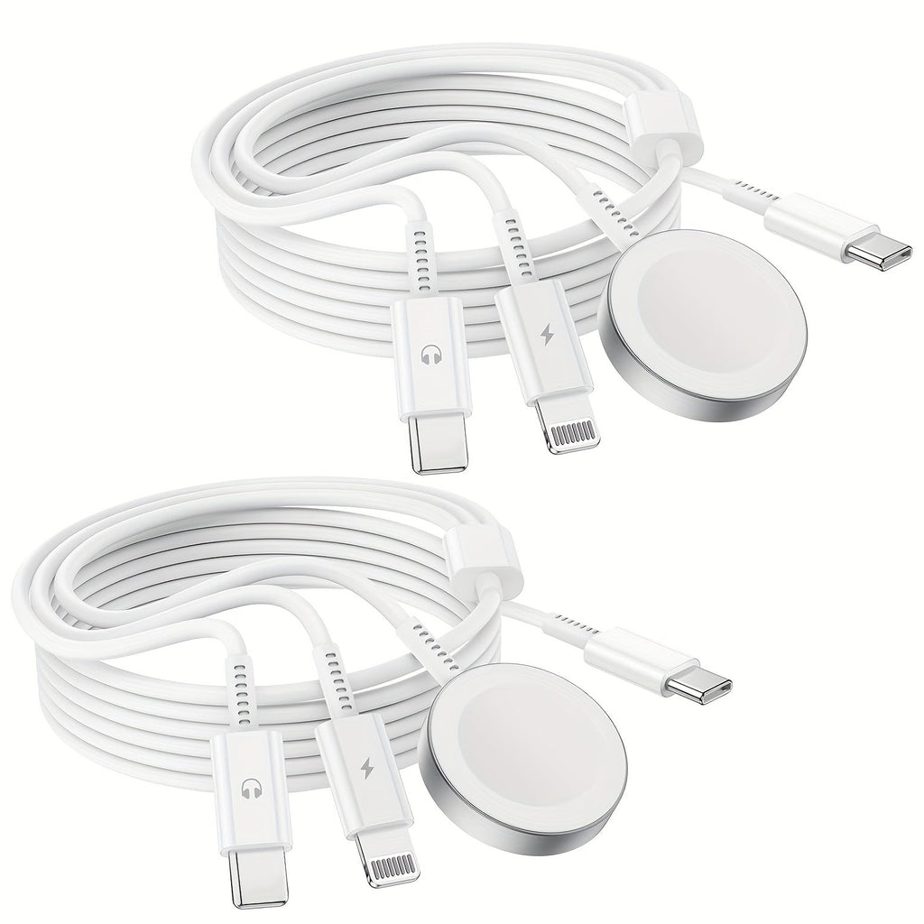 6-Foot Charging Cable with USB-C Input, Lightning, USB-C and Magnetic Watch Pad in One- or Two-Pack Options