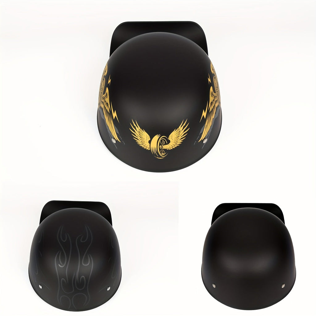 Motorcycle Helmet Crown Racing Half-Shell with Four Graphic Styles, M-XL Sizes, Padded Liner and Quick-Release Strap