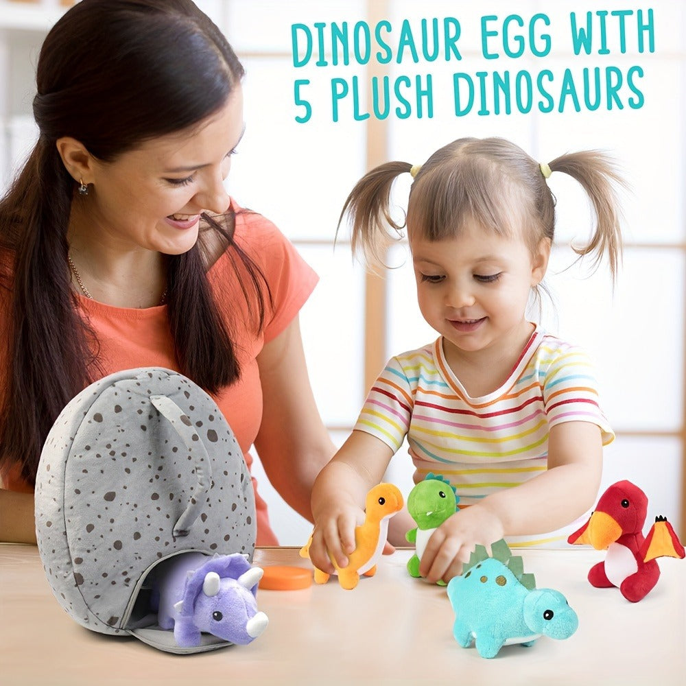 Dinosaur Stuffed Animals 5-Pack Plush Dino Set with Egg Carrier Bag, T-Rex Triceratops Stegosaurus Pterodactyl Brachiosaurus