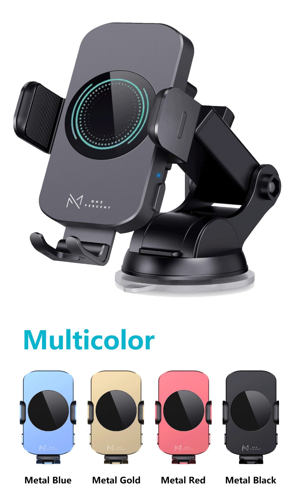 4-Color Wireless Car Charger Mount 15W Qi Auto-Clamping – Fast Wireless Charging Phone Holder for iPhone 17 16 15 14 13 12 11 Pro Max