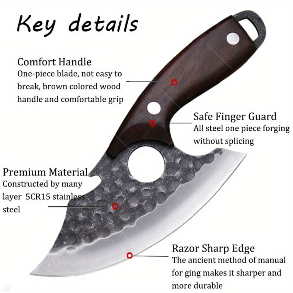 Kitchen Chef Knife Set 3 Piece Stainless Steel - Sharp Boning Knife, Utility Knife & BBQ Knife with Hammered Blade
