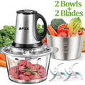 Electric Food Chopper with 2 Bowls & 2 Blades, Multi-Function Food Processor, Meat Grinder & Vegetable Chopper for Meats
