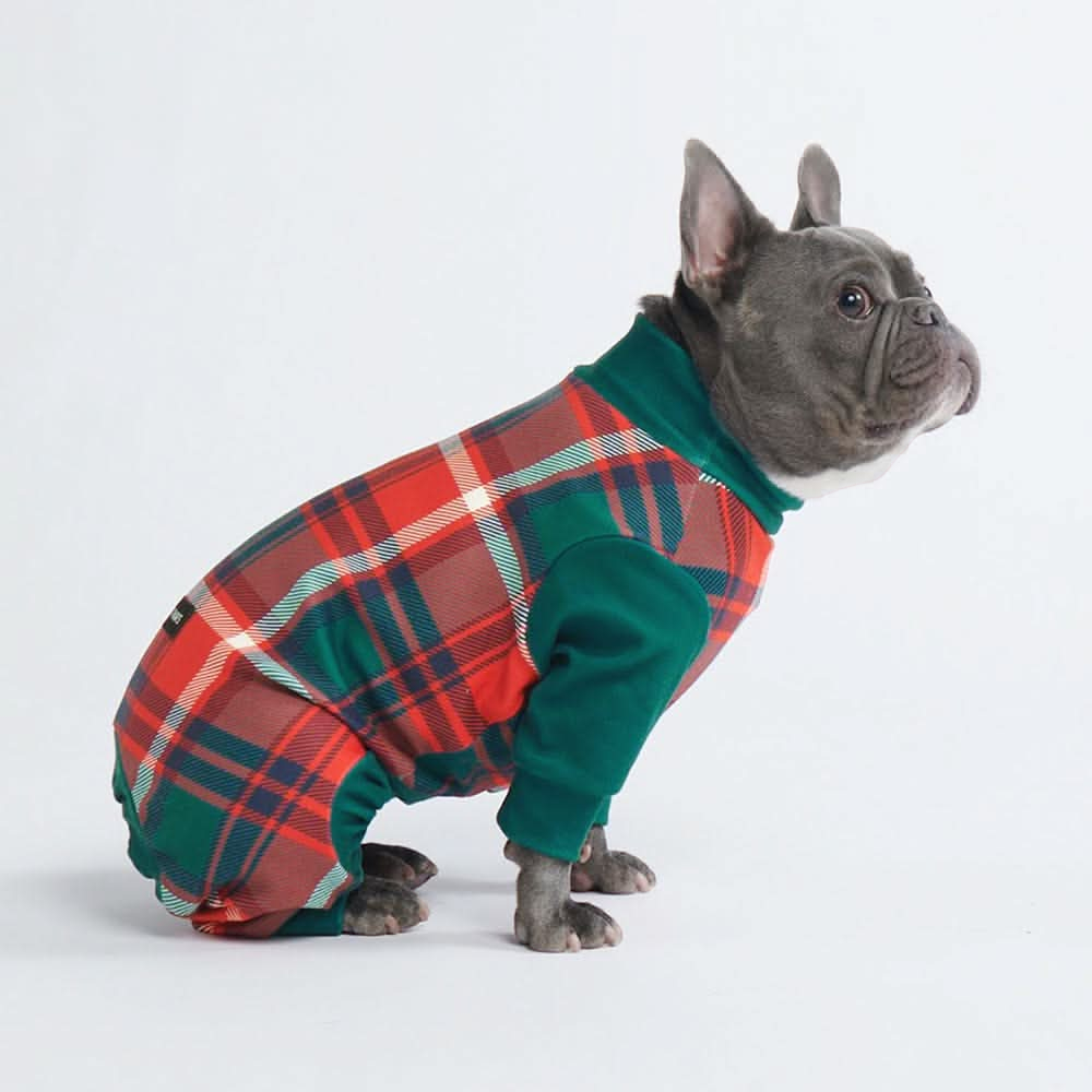 Green and Red Plaid Dog Pajamas, L