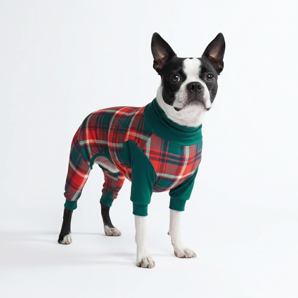 Green and Red Plaid Dog Pajamas, M