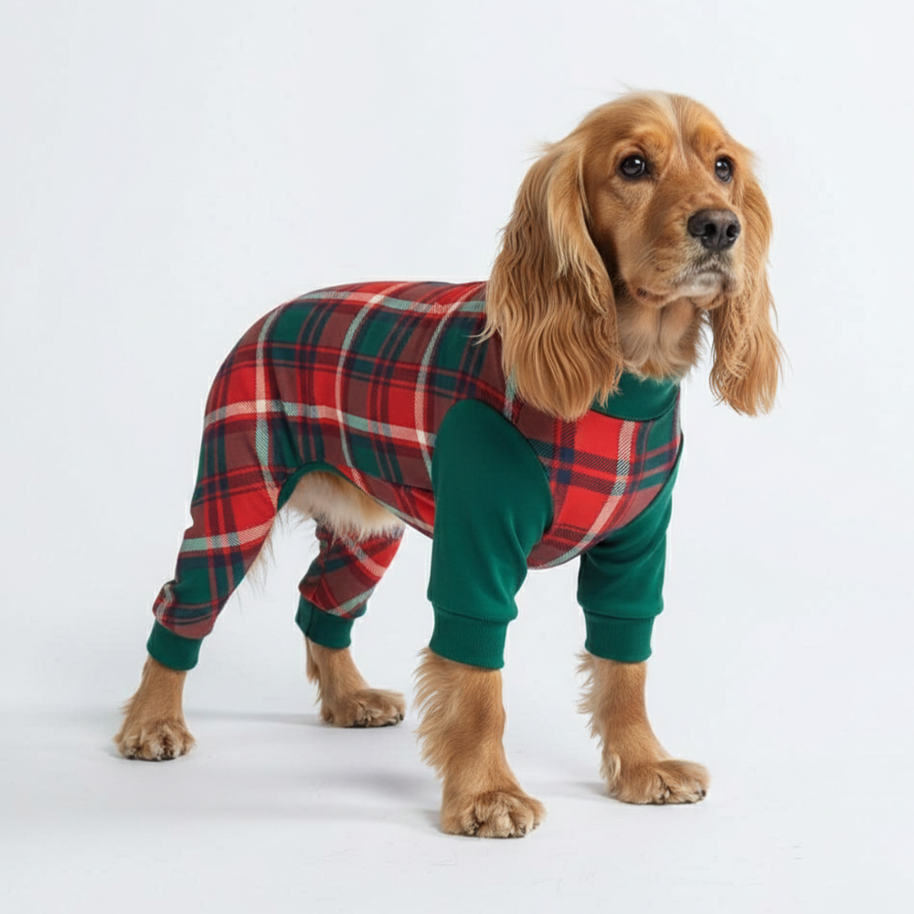 Green and Red Plaid Dog Pajamas, XL