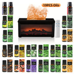 300ml Fireplace Essential Oil Diffuser Set with 19 Oil Bottles, Remote and Seven-Color Light Effects