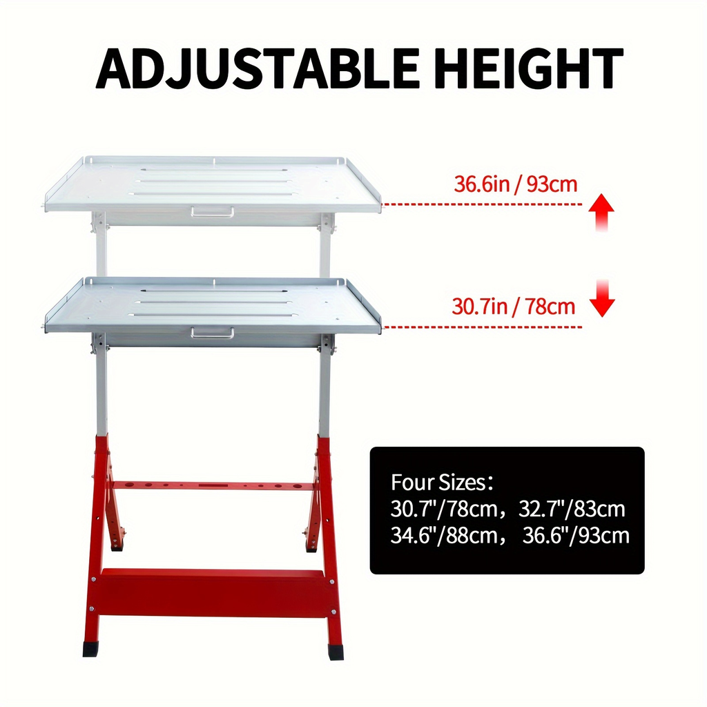 Steel Workbench with Wheels, Portable Welding Table Height-Adjustable 30"x20" Heavy Duty Steel Work Table for Garage Workshop Fabrication