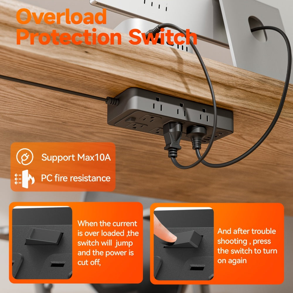 Power Strip 18-in-1 with 12 AC Outlets, 6 USB Ports, Master Switch and 5- or 10-Foot Cord Options