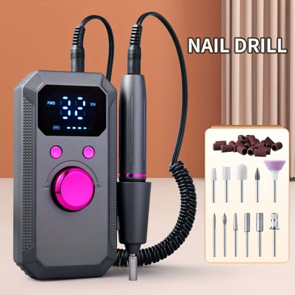 Cordless Electric Nail Drill Machine Rechargeable Professional E-File 11 Bits 20 Sanding Discs High Speed Acrylic Gel Natural Nails