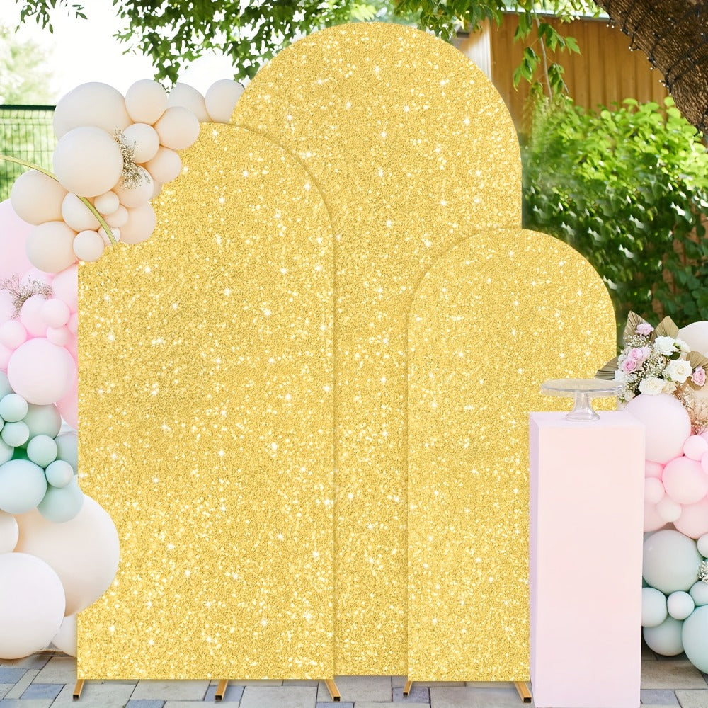 Sequin Wedding Arch Cover Set 3pcs, 6ft 6.6ft 7.2ft Metallic Spandex Payette Glitter Arch Backdrop Cover for Wedding Ceremony