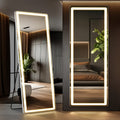 Full Length Mirror with LED Lights & Touch Sensor, 64"x21" Dimmable Smart Floor Mirror, Wall Mount or Freestanding