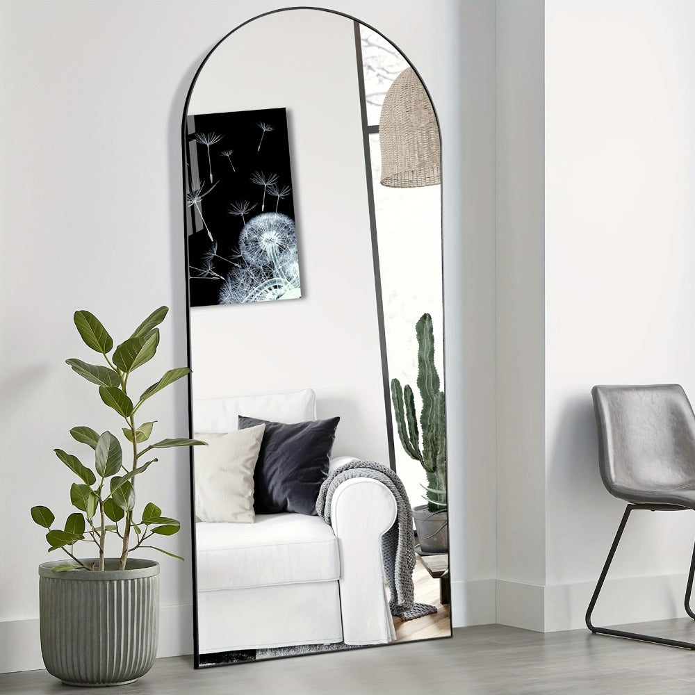 Full-Length Floor Mirror in 59 × 16 or 64 × 21 Inch Arched and Rectangular Black or Gold Frame Options