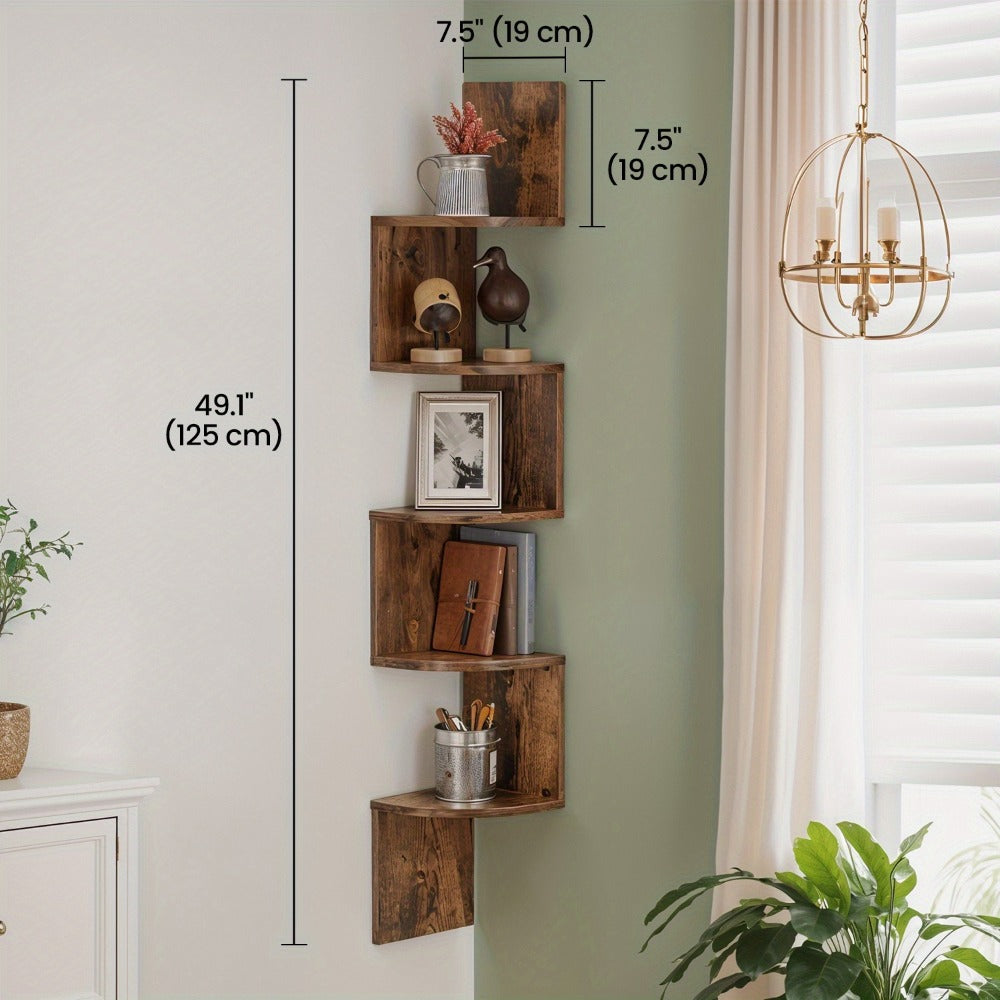 Corner Floating Shelf 5-Tier Wall Mount, Space Saving Storage Rack for Bedroom Living Room, Radial Display Organizer