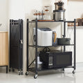 Three-Tier Foldable Storage Rack with Black Iron Shelves, Caster Wheels and 62cm-Wide Frame