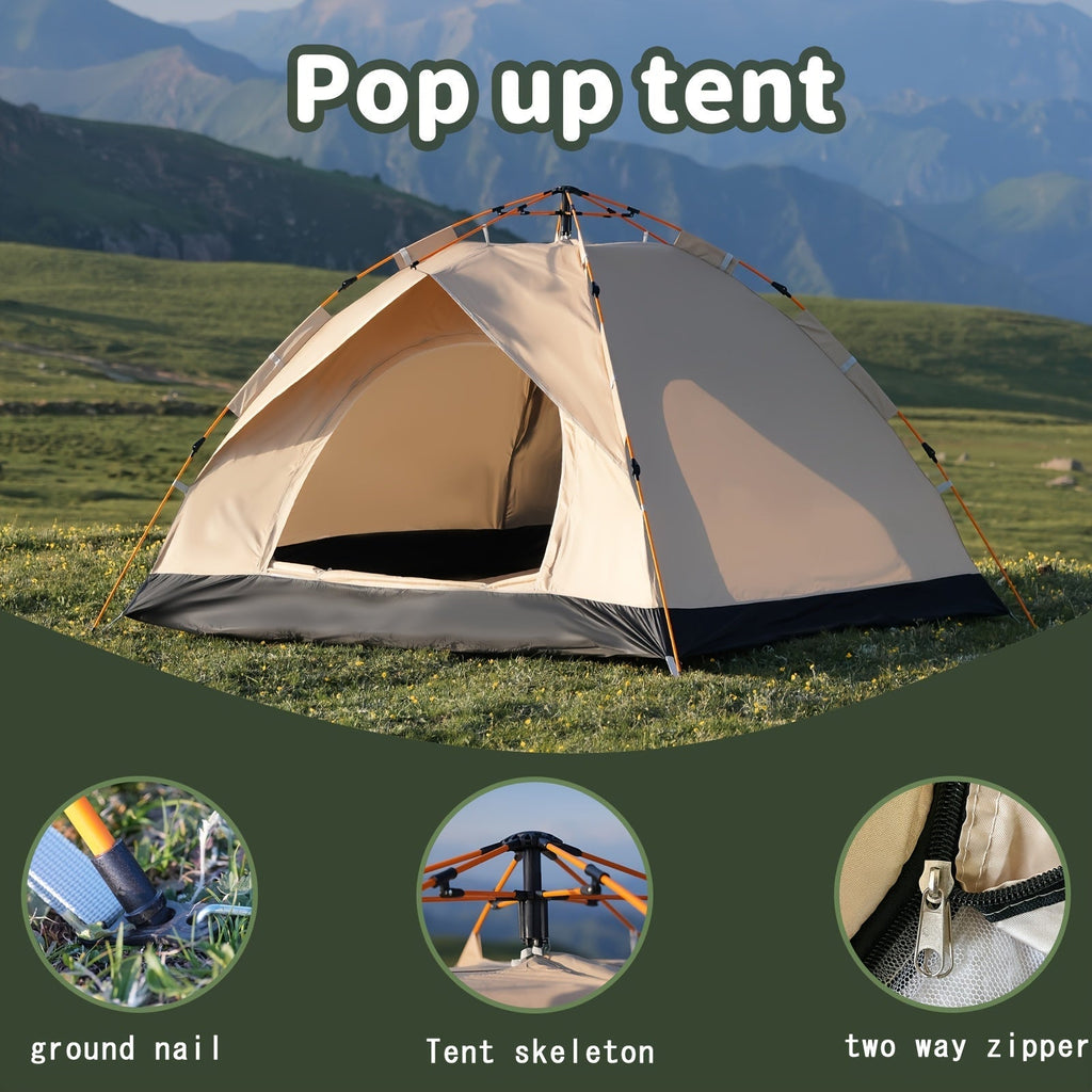 Camping Tent 4-Person Polyamide Pop-Up with Two Doors, Optional Windows and Small or Large Sizes