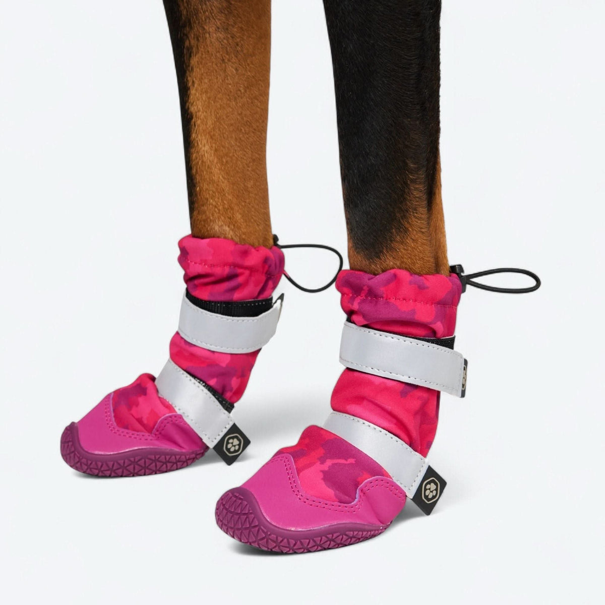 Waterproof Fleece-Lined Dog Rain Boots, Fuchsia Camo Boots / Size 1) for 14-23lbs/6.5-10.5kg