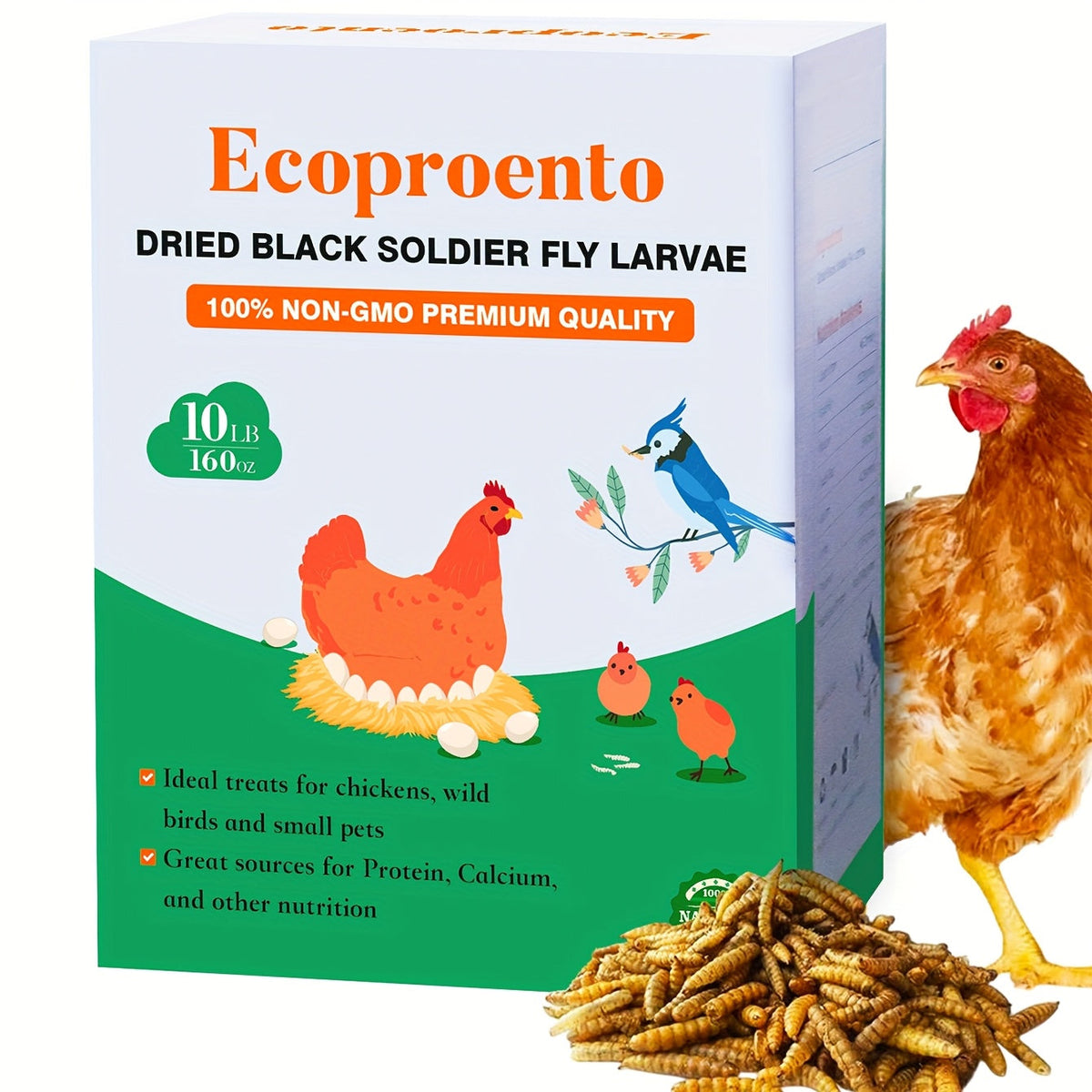 Dried Black Soldier Fly Larvae High Calcium Chicken Feed for Garden, Patio and Yard Use, with the Listed Configuration