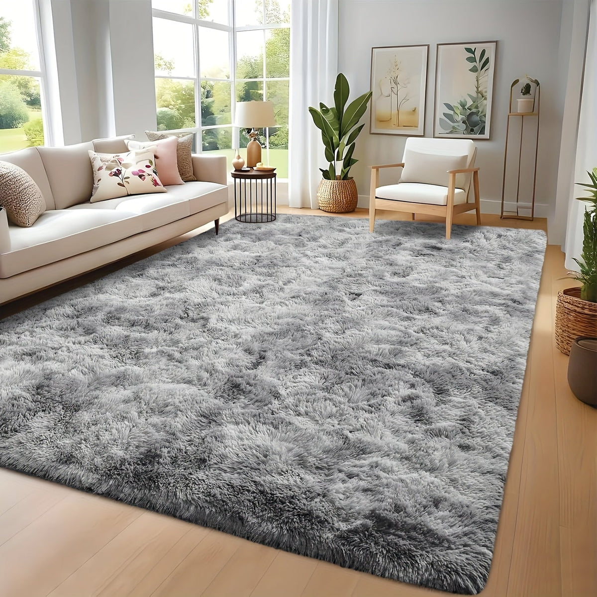 Area Rug Tie-Dye Shaggy Plush Design with Six Colors and Four Washable Sizes for Bedroom or Dorm