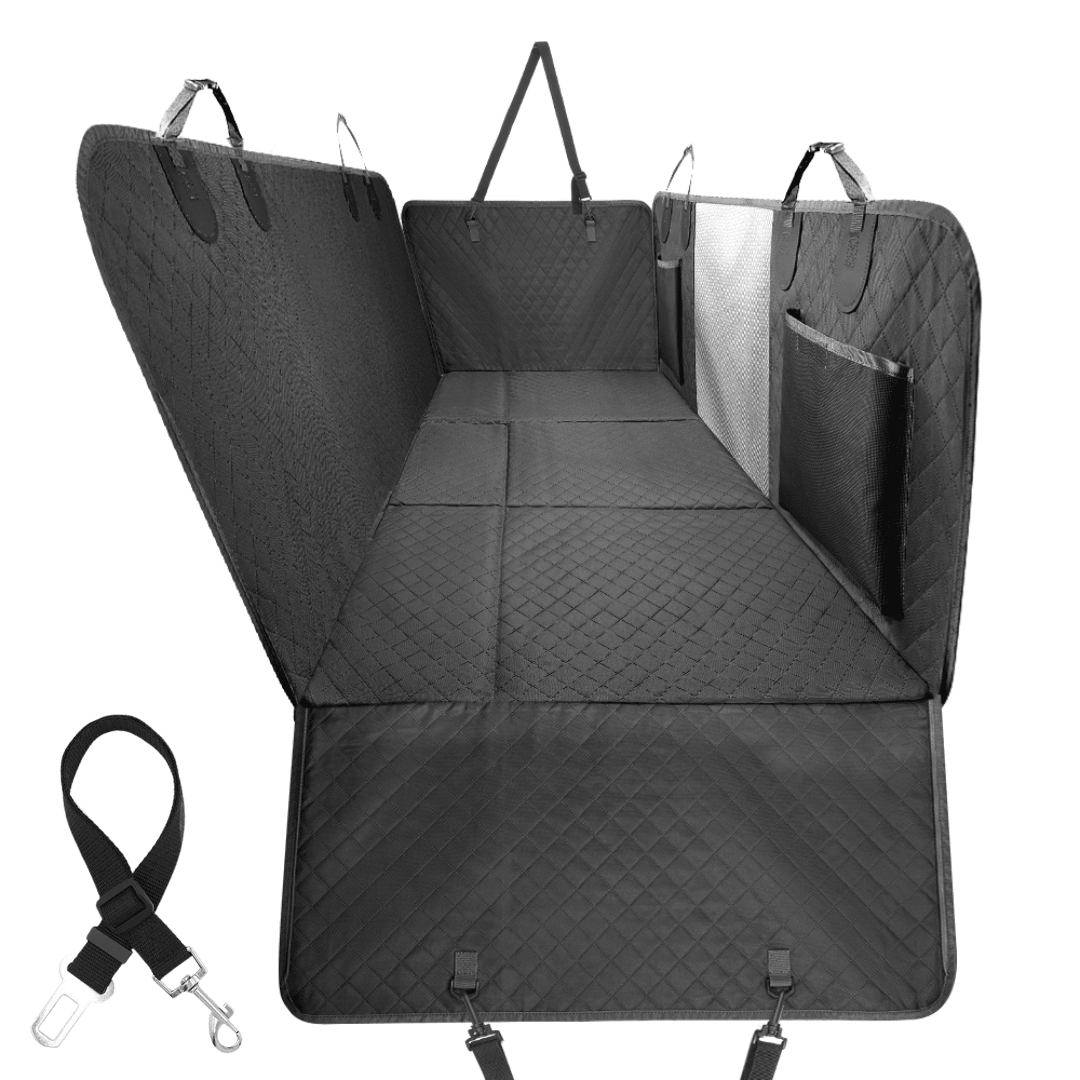 Hard-Bottom Dog Back-Seat Hammock Cover, Black / Extra-Large (Fits Bigger Trucks) / Backseat Cover + FREE Safety Belt