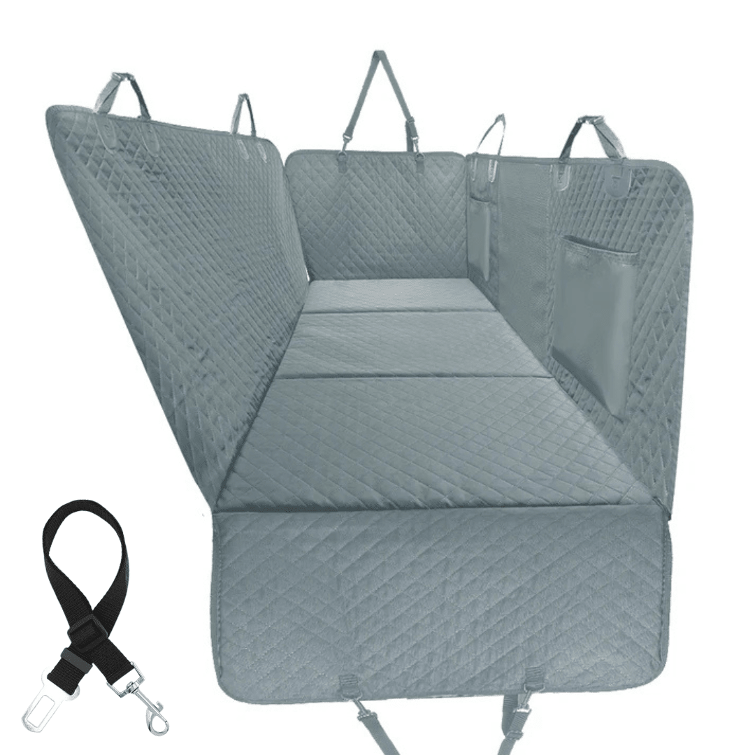 Hard-Bottom Dog Back-Seat Hammock Cover, Gray / Large (Fits Most Vehicles) / Backseat Cover + FREE Safety Belt