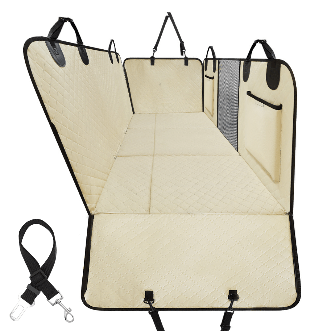 Hard-Bottom Dog Back-Seat Hammock Cover, Beige / Extra-Large (Fits Bigger Trucks) / Backseat Cover + FREE Safety Belt