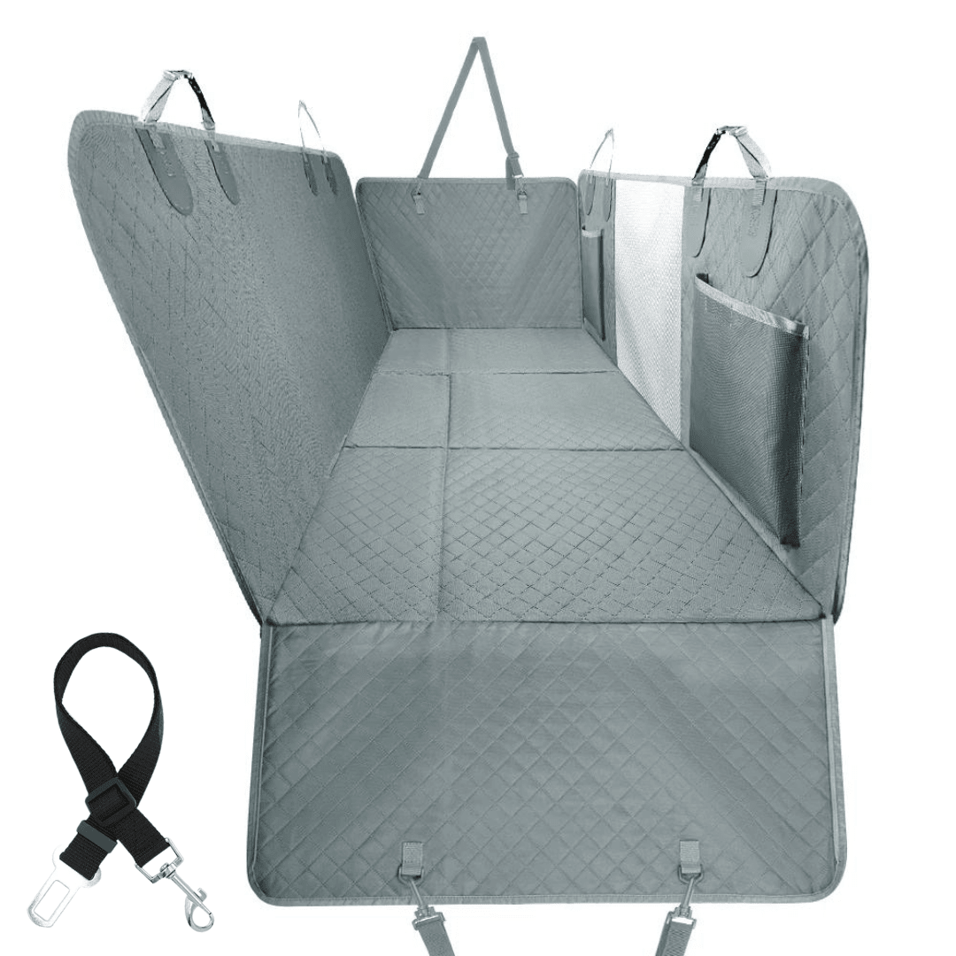 Hard-Bottom Dog Back-Seat Hammock Cover, Gray / Extra-Large (Fits Bigger Trucks) / Backseat Cover + FREE Safety Belt