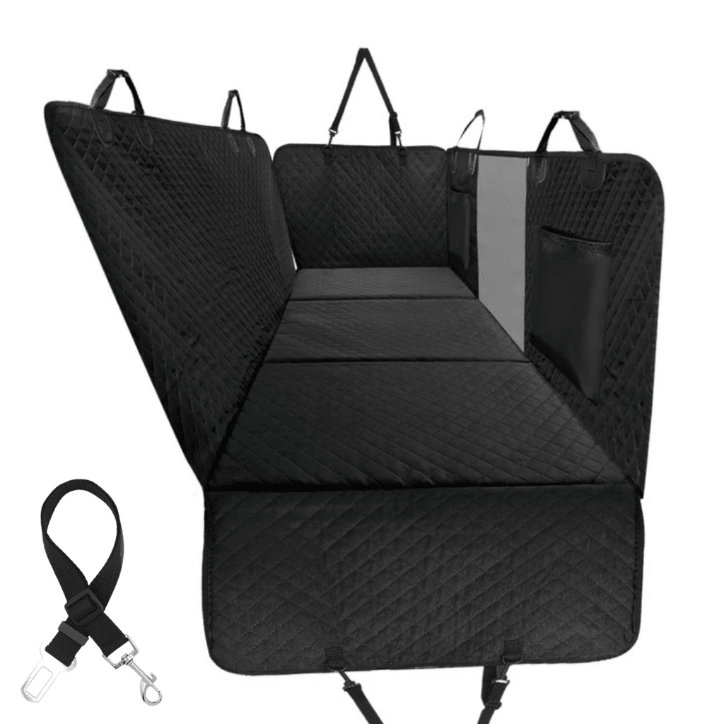 Hard-Bottom Dog Back-Seat Hammock Cover, Black / Large (Fits Most Vehicles) / Backseat Cover + FREE Safety Belt