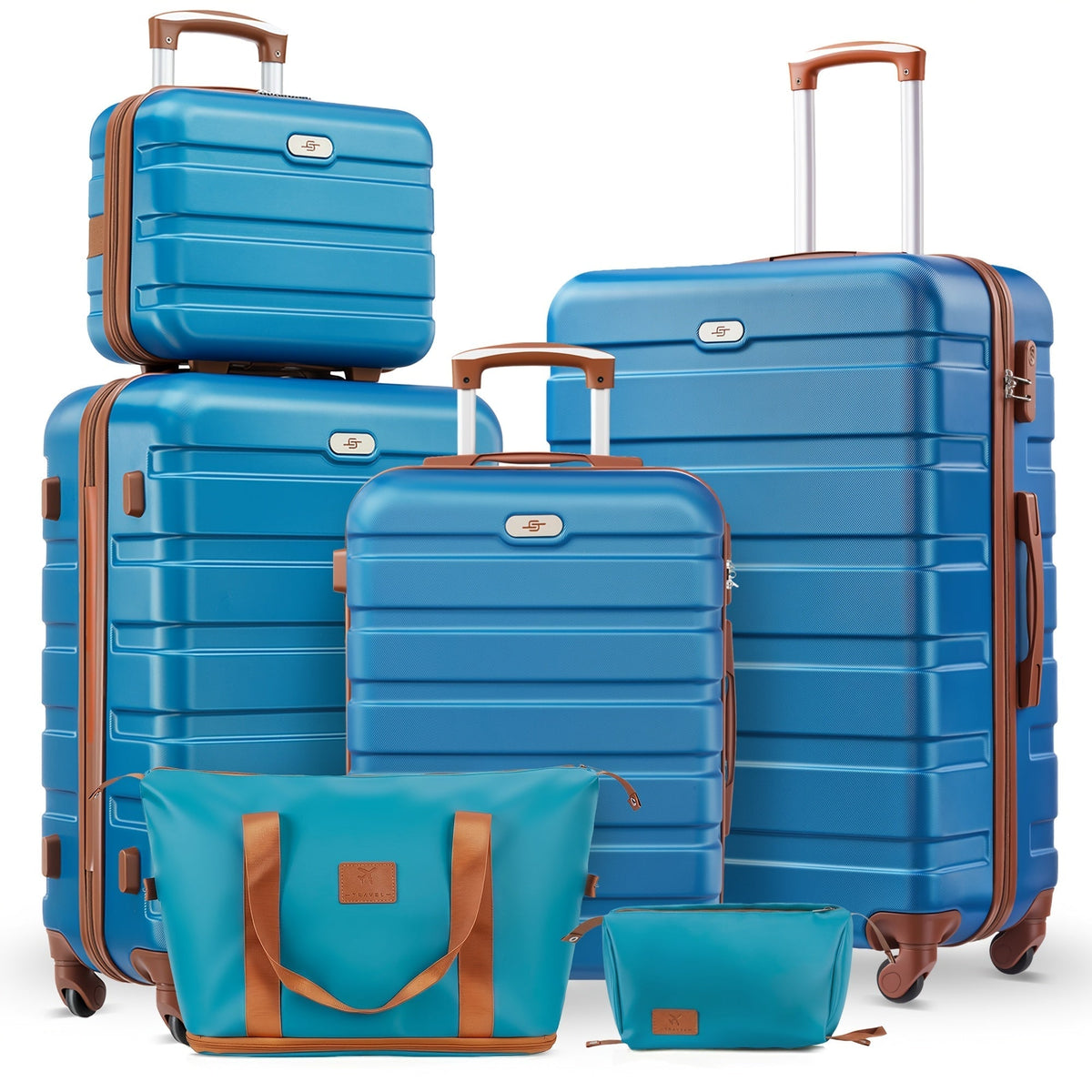 Luggage Set ABS Hardshell Multi-Configuration Collection with Cosmetic Bag, Combination Lock & Spinner Wheels