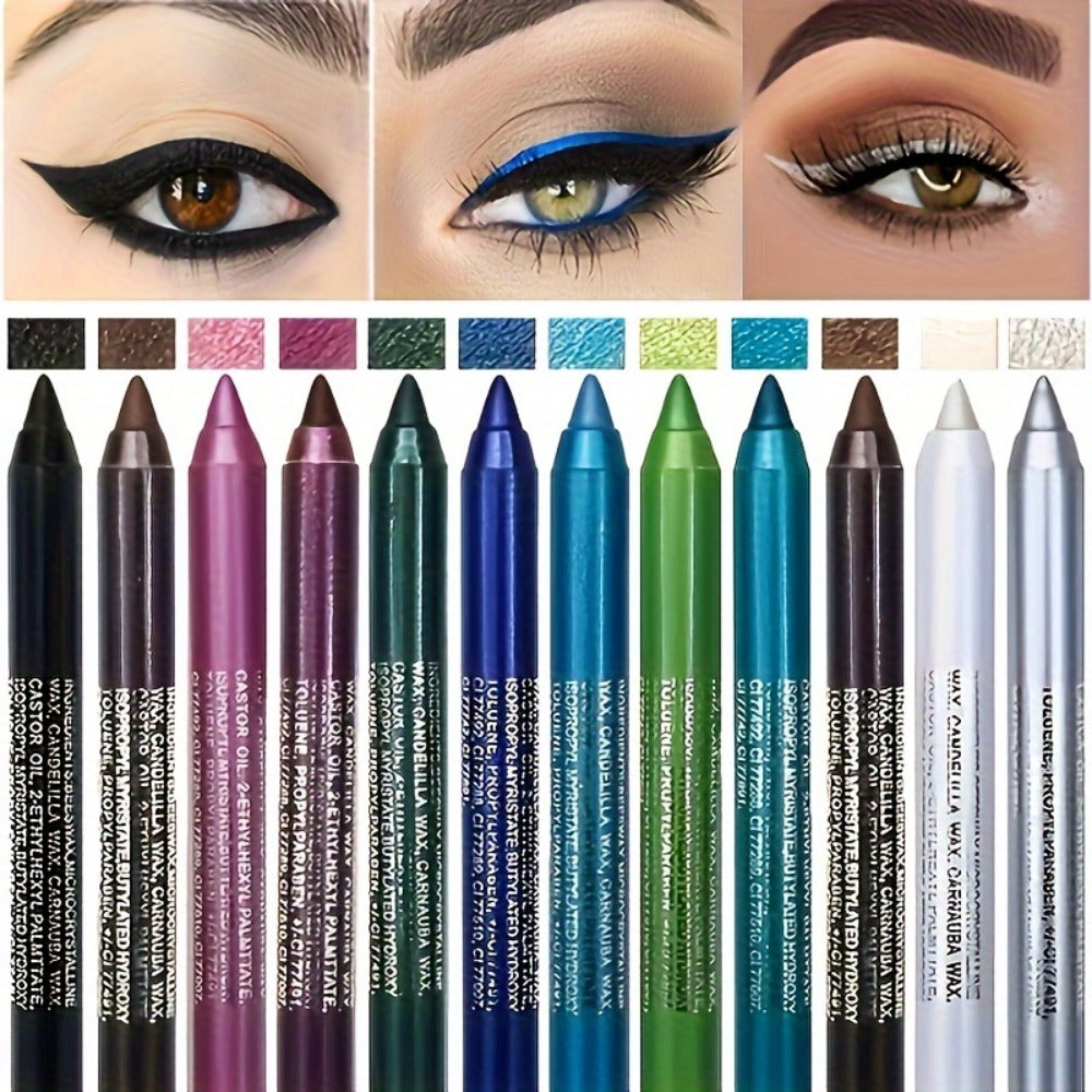 12-Piece Multicolor Eyeliner and Eye Shadow Pencil Set with Dual-Hole Sharpener and 13.7cm Pencils