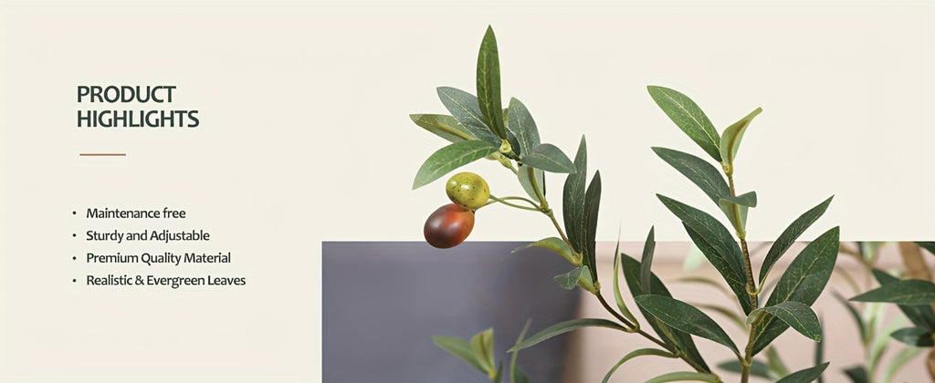 Slender Potted Olive Artificial Tree with Complete 4, 5, 6 and 7 ft Height Options and Faux Fruit Detail