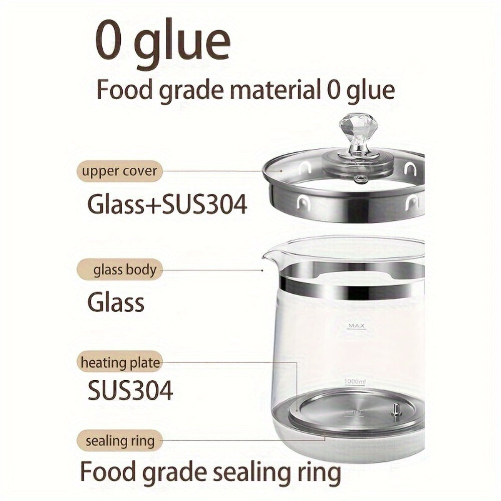 Electric Health Pot Smart Kettle 1.8L Thickened Glass 18 Smart Functions Removable Filter Multi-Functional for Tea Herbal Brewing Camping