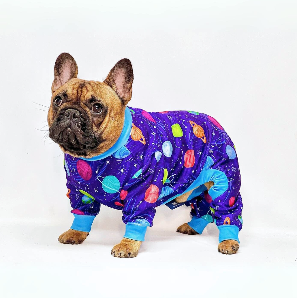 Planets Print Stretch Dog Pajamas, S
