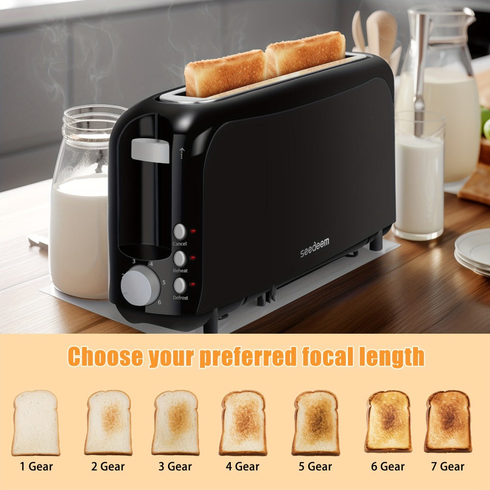2 Slice Slim Toaster with 6 Shade Settings, Cancel Reheat Defrost Functions, Removable Crumb Tray – Compact 750W Bread Toaster for Kitchen
