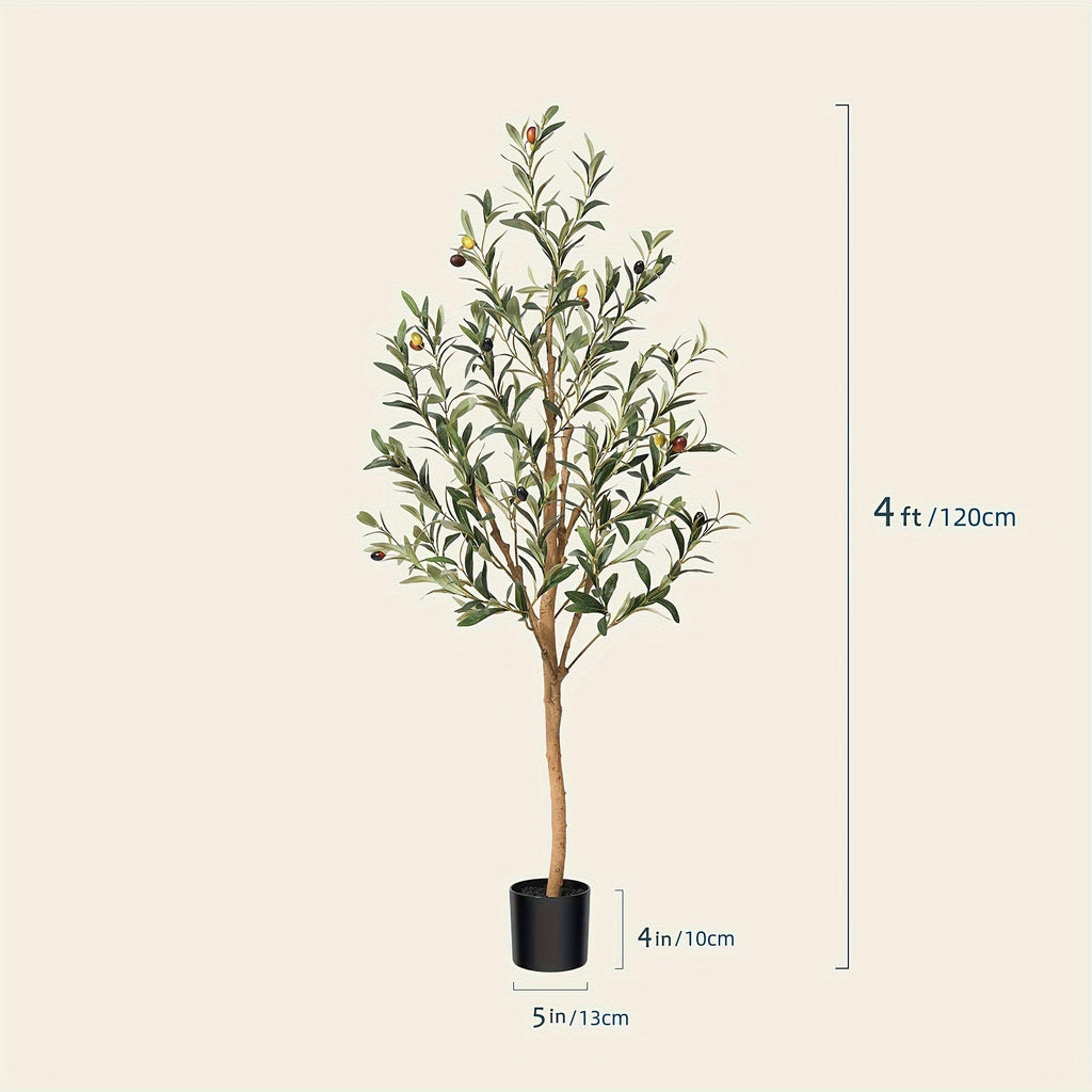 Slender Potted Olive Artificial Tree with Complete 4, 5, 6 and 7 ft Height Options and Faux Fruit Detail