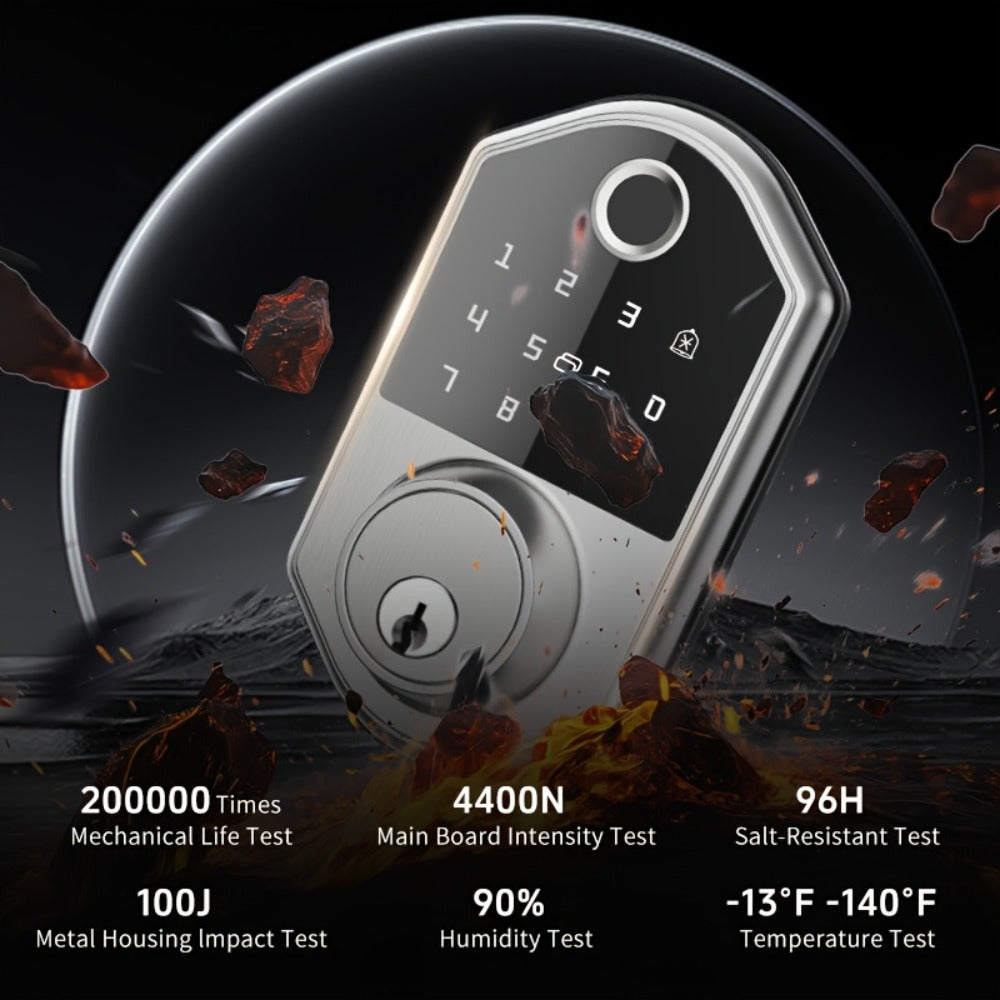 Smart Door Lock Deadbolt with Fingerprint PIN Key and Card or Cardless Black Silver Configurations