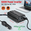 Black or Red 12V DC to 110V AC Power Inverter with 500W or 2500W Model Options, Display and USB Port
