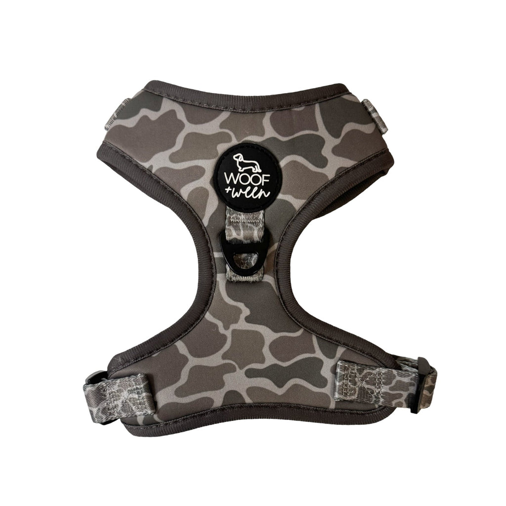 duck camo pattern woof+ween dog harness front view