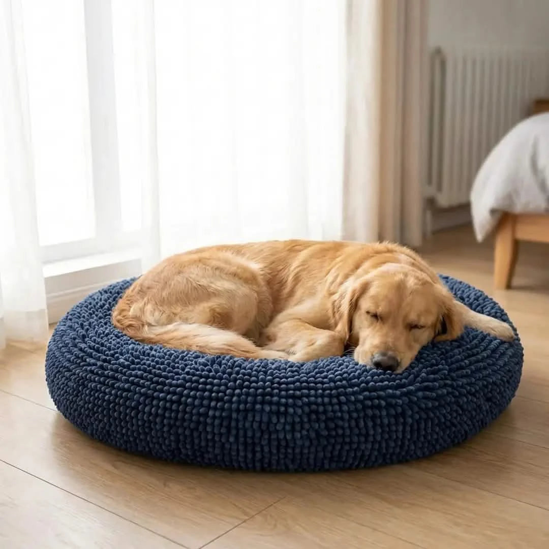 Round Chenille Dog Bed, 40x40 / Navy Blue