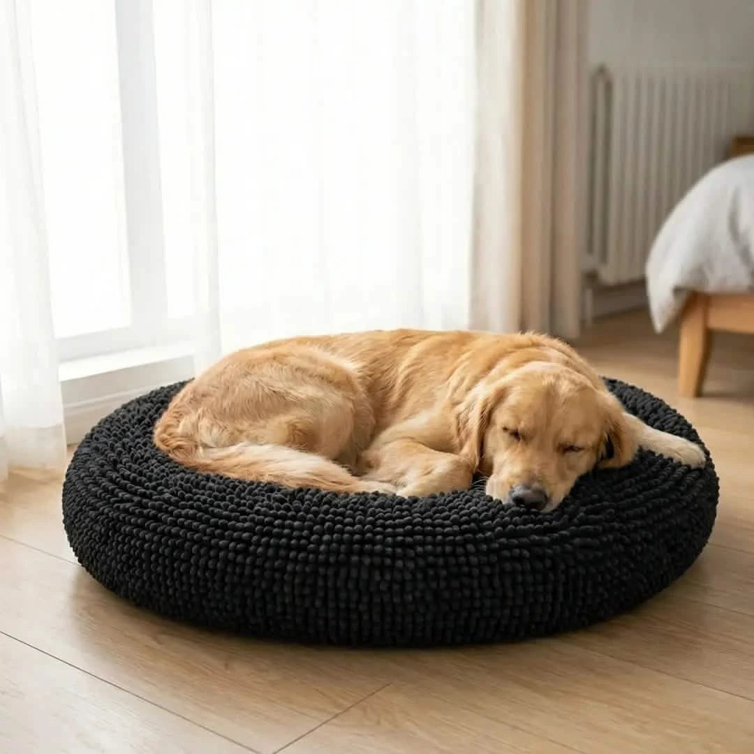 Round Chenille Dog Bed, 40x40 / Black