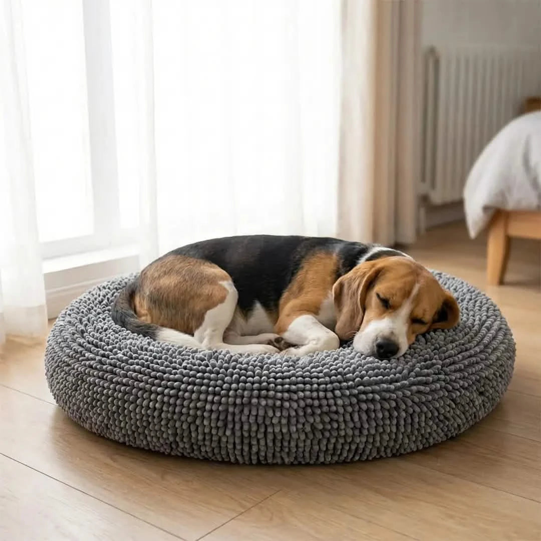 Round Chenille Dog Bed, 35x35 / Grey